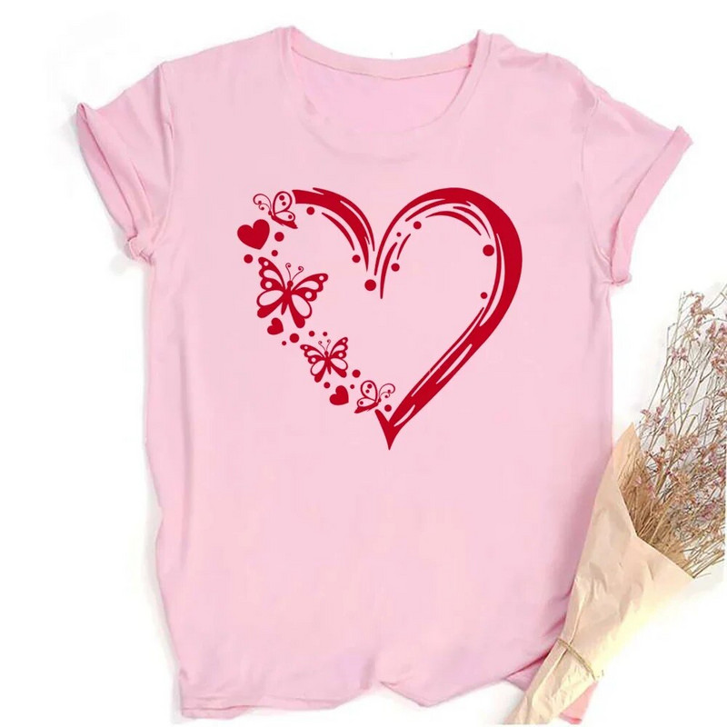Ženska majica s otisnutim ljubavnim srcem veće veličine Majice za djevojke Ženska majica kratkih rukava Ženska grafička majica Odjeća za Valentinovo