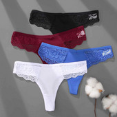 Chiloți și tanga din dantelă din bumbac Cusături din dantelă Lenjerie intima cu talie în V Sexy Pure Desire Lenjerie cu talie joasă Panochas pentru femei