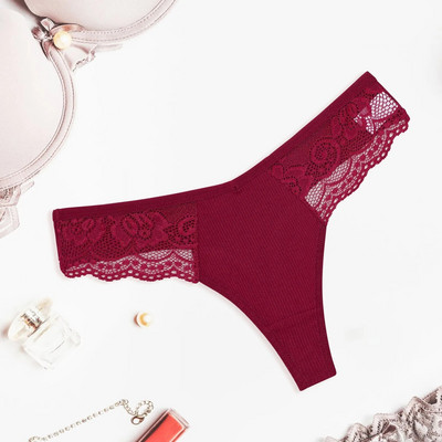Chiloți și tanga din dantelă din bumbac Cusături din dantelă Lenjerie intima cu talie în V Sexy Pure Desire Lenjerie cu talie joasă Panochas pentru femei