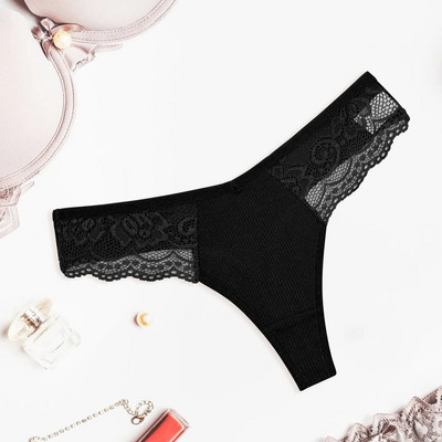 Chiloți și tanga din dantelă din bumbac Cusături din dantelă Lenjerie intima cu talie în V Sexy Pure Desire Lenjerie cu talie joasă Panochas pentru femei