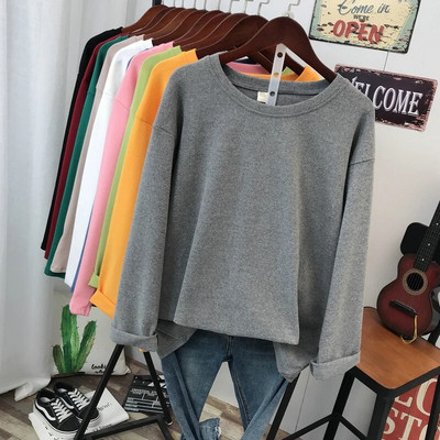 DAYIFUN didelio dydžio L-5XL marškinėliai Kieto kaklo marškinėliai ilgomis rankovėmis, moteriški viršutiniai marškinėliai Pagrindiniai pavasario rudens porai 100 % medvilnės marškinėliai