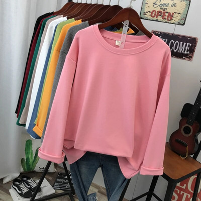 DAYIFUN didelio dydžio L-5XL marškinėliai Kieto kaklo marškinėliai ilgomis rankovėmis, moteriški viršutiniai marškinėliai Pagrindiniai pavasario rudens porai 100 % medvilnės marškinėliai