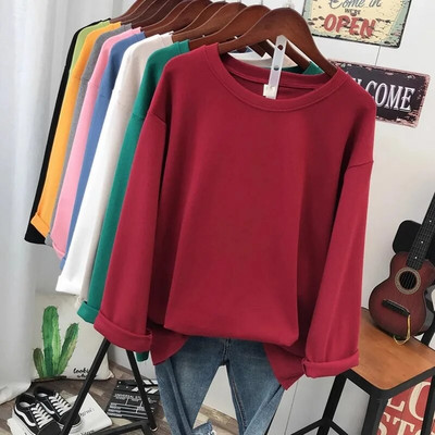 DAYIFUN didelio dydžio L-5XL marškinėliai Kieto kaklo marškinėliai ilgomis rankovėmis, moteriški viršutiniai marškinėliai Pagrindiniai pavasario rudens porai 100 % medvilnės marškinėliai