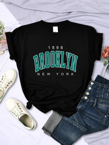 Големи размери Дамски тениски с принт в Ню Йорк, Модни дишащи тениски с къс ръкав, топ с О-образно деколте, Модни ежедневни дрехи, тениски
