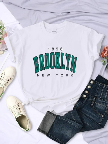 Големи размери Дамски тениски с принт в Ню Йорк, Модни дишащи тениски с къс ръкав, топ с О-образно деколте, Модни ежедневни дрехи, тениски