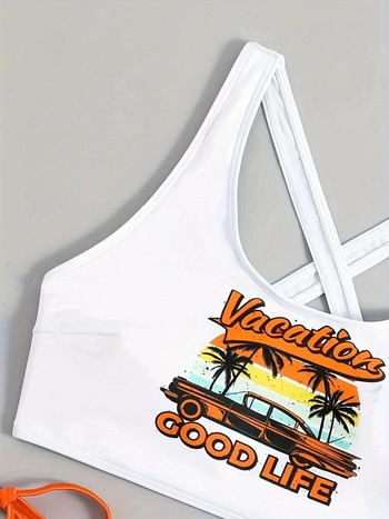 2024 New Vest Style Set Bikini Letter Print Two Piece Swimwear Γυναικείο μαγιό Beachwear Biquini Bandeau Μαγιό