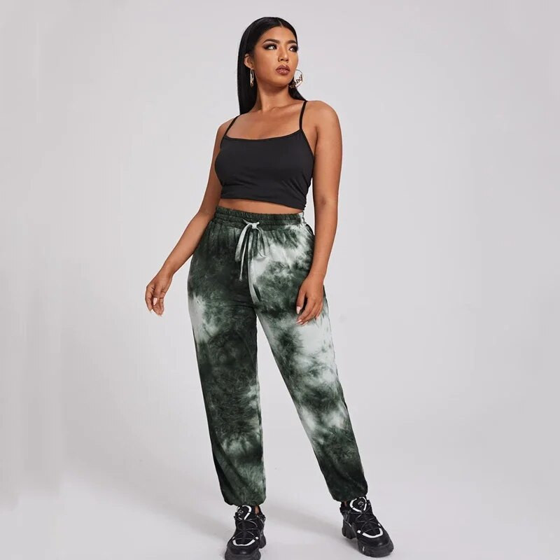 Με κορδόνι Μέση Καλοκαίρι Άνοιξη Παντελόνι Causal Tie Dye Παντελόνι ελαστικό μέσης Jogger Γυναικείο Αθλητικό παντελόνι μεγάλου μεγέθους 7XL 8XL