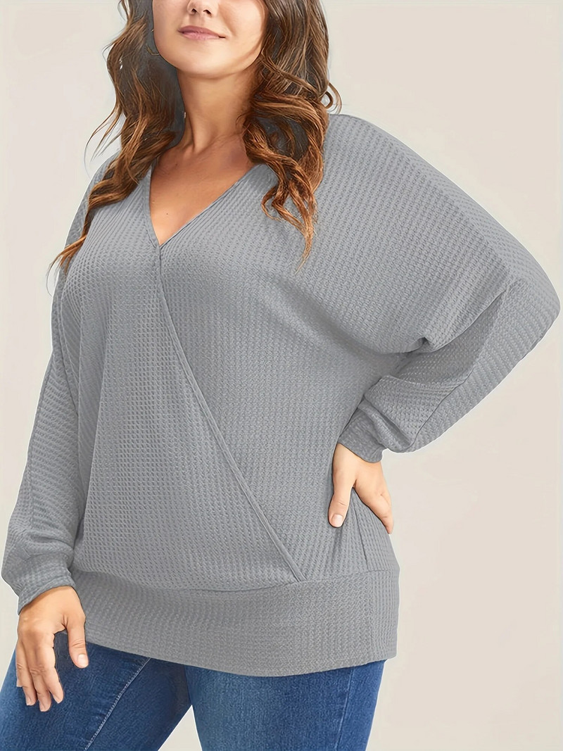 Dugačka majica s omotom od jednobojnog pletenog vafla