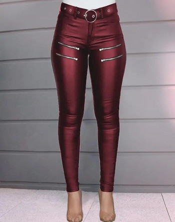 Γυναικεία παντελόνια 2023 Καλοκαιρινή μόδα Σχέδιο φερμουάρ Ψηλόμεσο Pu Δέρμα casual απλό Skinny Daily Μακρύ Παντελόνι Y2K Streetwear
