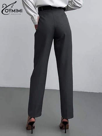 Oymimi Елегантни сиви офис дамски панталони Модни прости панталони с висока талия Ежедневни прави панталони с дължина до глезена Дамско облекло