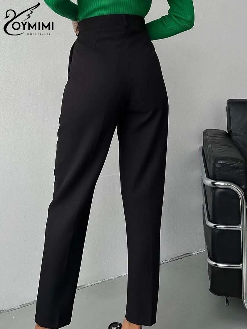 Oymimi Elegantne sive uredske ženske hlače Modne jednostavne hlače visokog struka Ležerne ravne hlače do gležnja Ženska odjeća