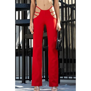 3 цвята Дамски модни изрязани кльош панталони Дамски класически панталони със средна талия Едноцветни еластични панталони с камбанка