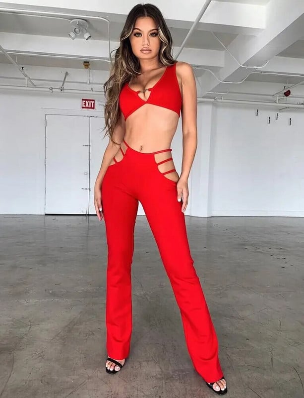 3 spalvų Moteriškos madingos, platėjančios kelnės Moteriškos klasikinės vidutinio juosmens vientisos spalvos tamprios spalvos kelnių apranga