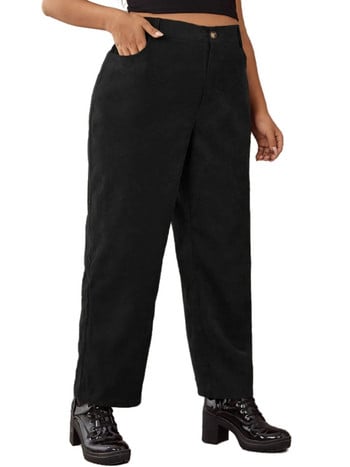 Плюс размер Есен Зима Ежедневни дамски кадифени панталони с прав джоб с висока талия Дамски панталони с голям размер 4XL