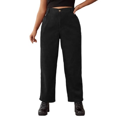 Nagy méretű őszi téli női alkalmi magas derekú, egyenes lábú zsebes kordbársony nadrág női nagy méretű ruházati nadrág 4XL