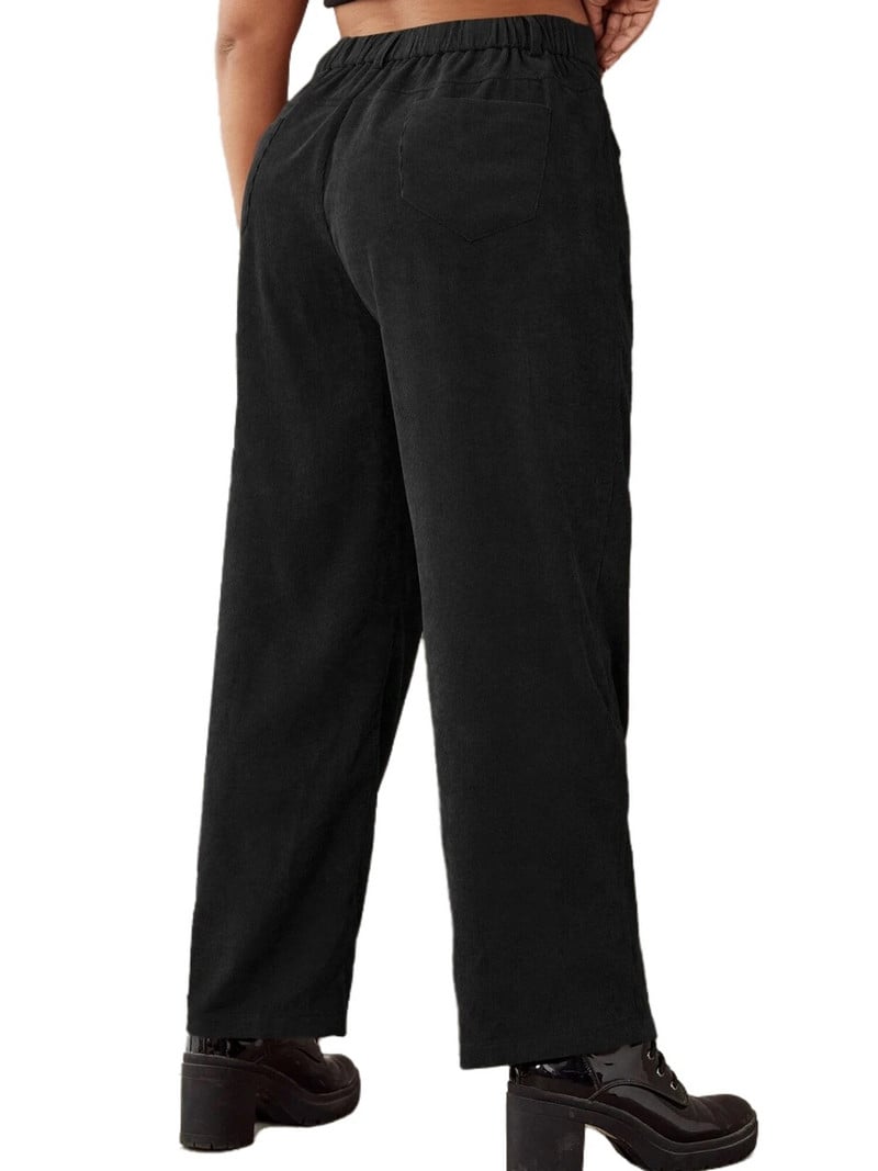 Nagy méretű őszi téli női alkalmi magas derekú, egyenes lábú zsebes kordbársony nadrág női nagy méretű ruházati nadrág 4XL