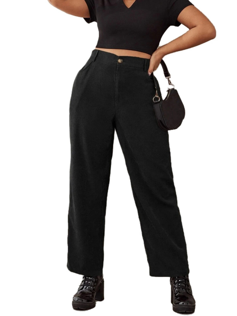 Nagy méretű őszi téli női alkalmi magas derekú, egyenes lábú zsebes kordbársony nadrág női nagy méretű ruházati nadrág 4XL