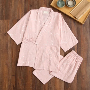 2024 νέα σετ πιτζάμες κιμονό σε ιαπωνικό στιλ με επτά μανίκια γυναικεία άνοιξη και φθινόπωρο 100% βαμβακερή γάζα ρούχα για το σπίτι χαριτωμένα γλυκά δύο-π