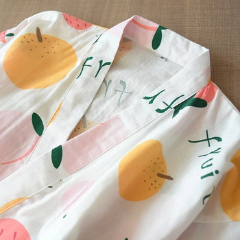 2024 нов комплект пижами кимоно в японски стил със седем ръкава, женски пролетни и есенни домашни дрехи от 100% памучна марля, сладки, сладки двуцветни