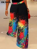 CM.YAYA Ženske veće veličine Galaxy Tie Dye 3D tiskane elastične hlače visokog struka širokih ravnih hlača 2023. Jesenske ulične hlače