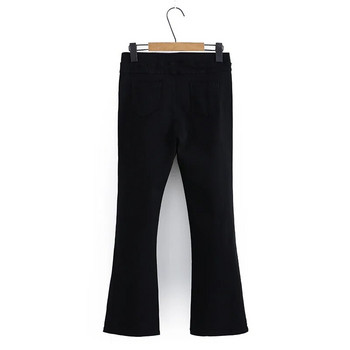 Φθινοπωρινά ρούχα 2023 Γυναικεία παντελόνια Flare Plus Size Slim Casual πόδι που ανοίγει με τέσσερα λοξά κουμπιά Μαύρα Stretch Bottoms Curve