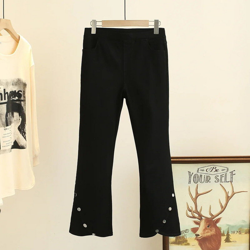 2023-as őszi ruhák Női, kiszélesedő nadrágok, nagy méretű, vékony, hétköznapi lábszár nyíló négy ferde gombbal, fekete, rugalmas alsó ívvel