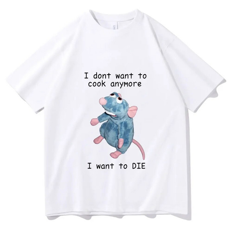 Velika Harajuku majica kratkih rukava Mouse I don't want to cook Majica s grafičkim printom Ležerna majica kratkih rukava Ženska velika veličina