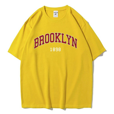 Nagy méretű Brooklyn New York Street 1898 betűs női póló, nyári póló, bő, nagy pamut rövid ujjú ruházat