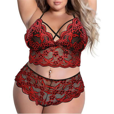 Didelio dydžio apatinio trikotažo moterims 2 dalių rinkiniai Sexy Lingerie Pad Liemenėlė Nėriniai Siuvinėti Apatiniai drabužiai miegui Pižamos Moteriškas egzotiškas rinkinys