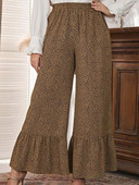 Ženske hlače s leopard uzorkom, uredske, ležerne, velike veličine, široke nogavice, visoke strukirane hlače do gležnja, trendi jesenski capris 3XL 4XL