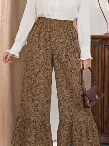 Дамски панталон с леопардови щампи за офис Ежедневни големи размери Панталони с висока талия и широки крачоли до глезена Есенни модерни капри 3XL 4XL