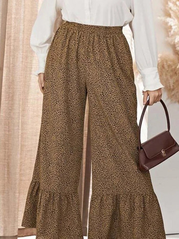 Дамски панталон с леопардови щампи за офис Ежедневни големи размери Панталони с висока талия и широки крачоли до глезена Есенни модерни капри 3XL 4XL