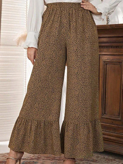 Γυναικείο παντελόνι με στάμπα Leopard Office Casual Plus Size Ψηλόμεσο Παντελόνι Φαρδύ πόδι μέχρι τον αστράγαλο Φθινοπωρινό Trendy Capris 3XL 4XL
