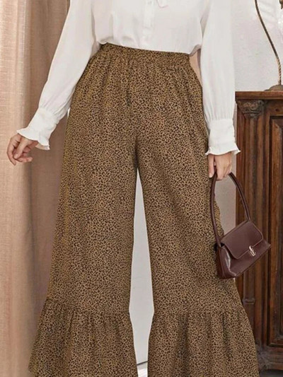 Ženske hlače s leopard uzorkom, uredske, ležerne, velike veličine, široke nogavice, visoke strukirane hlače do gležnja, trendi jesenski capris 3XL 4XL