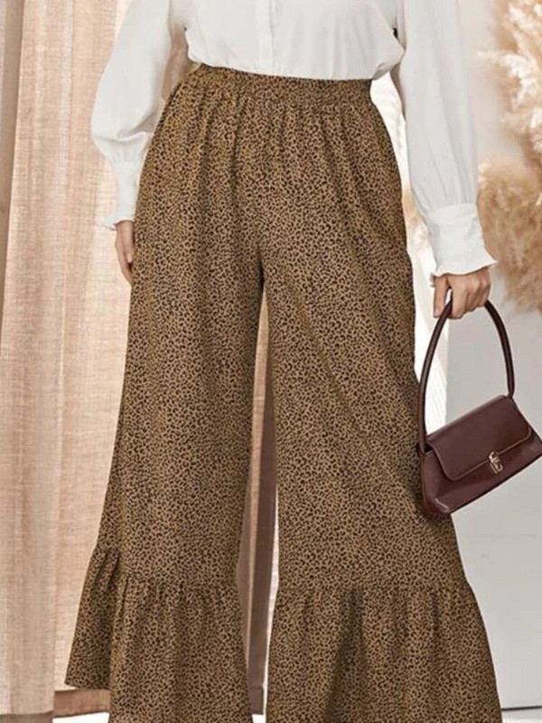 Ženske hlače s leopard uzorkom, uredske, ležerne, velike veličine, široke nogavice, visoke strukirane hlače do gležnja, trendi jesenski capris 3XL 4XL