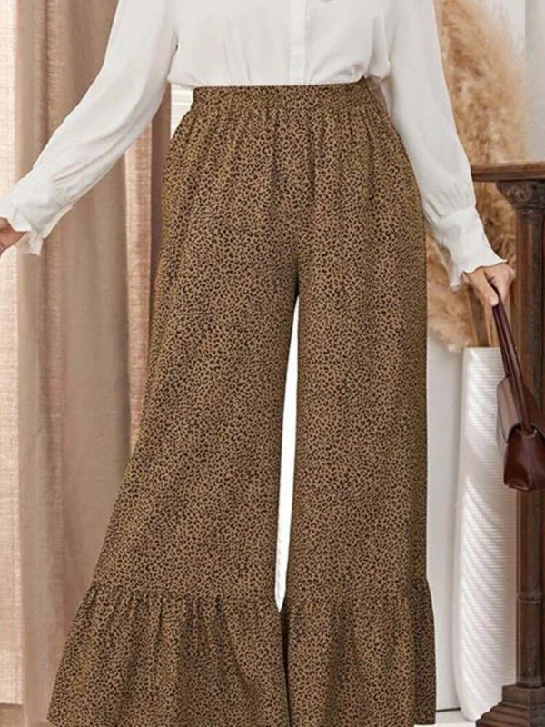 Ženske hlače s leopard uzorkom, uredske, ležerne, velike veličine, široke nogavice, visoke strukirane hlače do gležnja, trendi jesenski capris 3XL 4XL