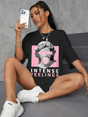 Summer Intense Feelings Drop Shoulder Tee T-krekli Sieviešu Lielizmēra Lielizmēra Augstākās kvalitātes Streetwear Hip Hop Y2k vīriešu T krekli