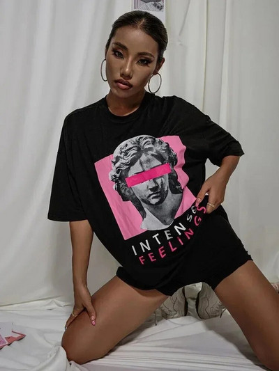 Summer Intense Feelings Drop Shoulder Tee T-krekli Sieviešu Lielizmēra Lielizmēra Augstākās kvalitātes Streetwear Hip Hop Y2k vīriešu T krekli