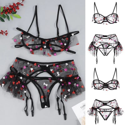 Komplet donjeg rublja s mrežastim vezom, prozirnog ženskog donjeg rublja, grudnjak + uzice + naramenice Kawaii set grudnjaka Sey Set erotskih gaćica