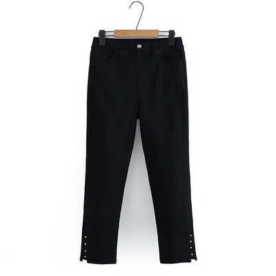 2023-as őszi ruhák, női, kisméretű, nagy méretű nadrágok, alkalmi, divatos lábszár nyíló szegecs, feszített fekete alsó ív