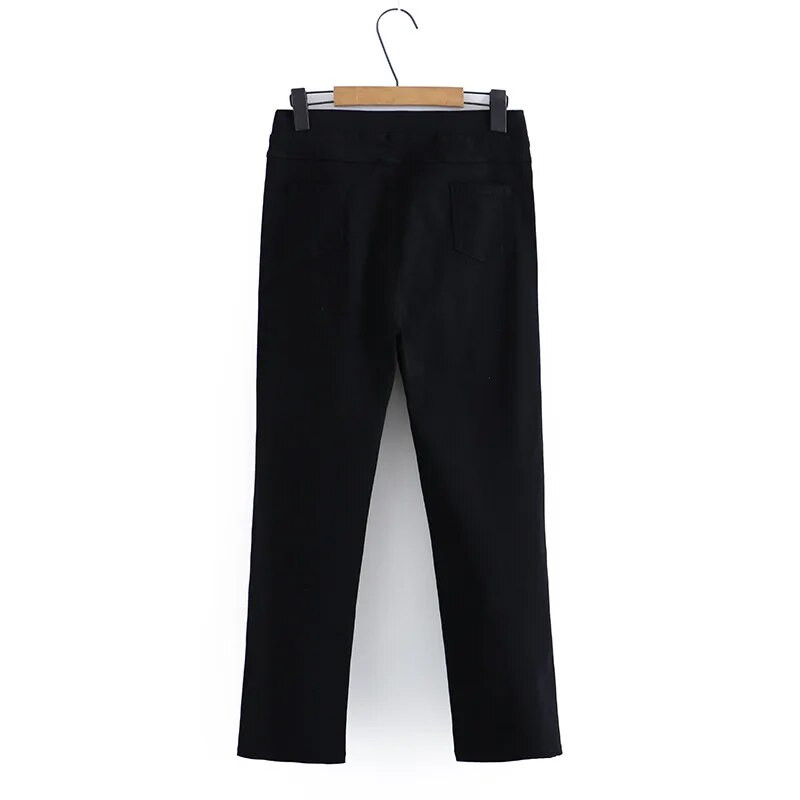 2023-as őszi ruhák, női, kisméretű, nagy méretű nadrágok, alkalmi, divatos lábszár nyíló szegecs, feszített fekete alsó ív