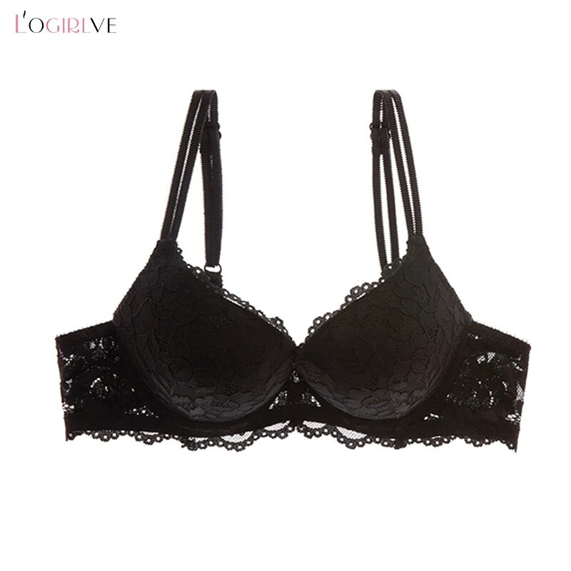 Logirlve Hot Seksi Push Up grudnjak Duboki V grudnjak Debeli pamuk Žensko donje rublje Čipka Ljubičasti vez Cvijeće Donje rublje Grudnjaci s AB košaricama
