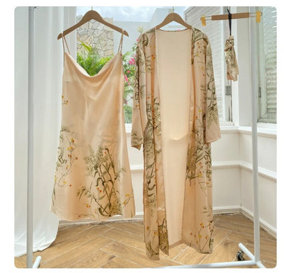 Imprimare 2 buc Robă Costum de dormit Femei Kimono Mireasa Halat de baie Rochie Lenjerie Satin Decolteu în V Lenjerie de dormit Cămașă de noapte Cămașă de noapte