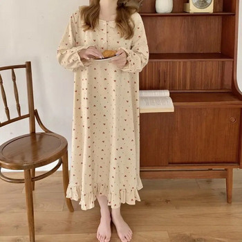 Νυχτικό Heart Print Sleepwear Γυναικεία κορεατικά βολάν Νυχτερινό φόρεμα One Pijamas Φθινοπωρινή μακρυμάνικη Home Wear New In