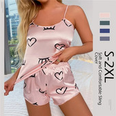 2023 Nouă modă Set de pijamale florale sexy, 2 piese, pijamale, pijamale din satin de mătase, top și pantaloni scurți, pijamale pentru femei Love