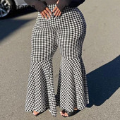 Waterarea új téli nagy méretű női nadrágok divatos alkalmi flare nadrágok angliai stílusú vintage kockás mintás nadrágok