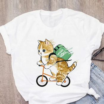 Дамска тениска с големи размери Сладка котка Тениска със забавни карикатури Harajuku Графична тениска Тениска с принт Модна естетична горна тениска Женска