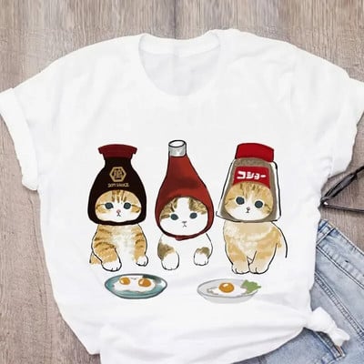 Tricou de mărime Plus pentru femei Tricou cu desene animate cu pisică drăguță Tricou grafic Harajuku Tricou imprimat Top estetic la modă Tricou Femeie