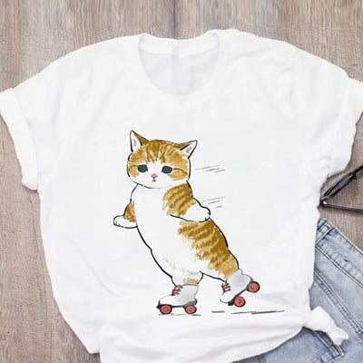 Tricou de mărime Plus pentru femei Tricou cu desene animate cu pisică drăguță Tricou grafic Harajuku Tricou imprimat Top estetic la modă Tricou Femeie