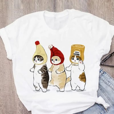 Tricou de mărime Plus pentru femei Tricou cu desene animate cu pisică drăguță Tricou grafic Harajuku Tricou imprimat Top estetic la modă Tricou Femeie